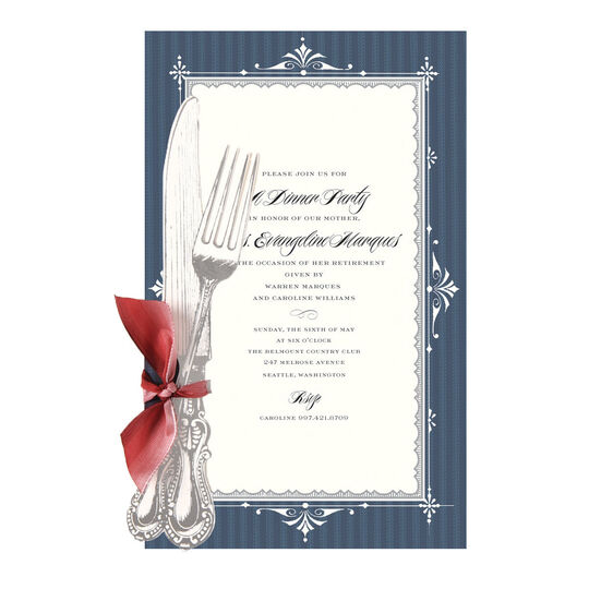Knife and Fork Blue Die-cut Invitations